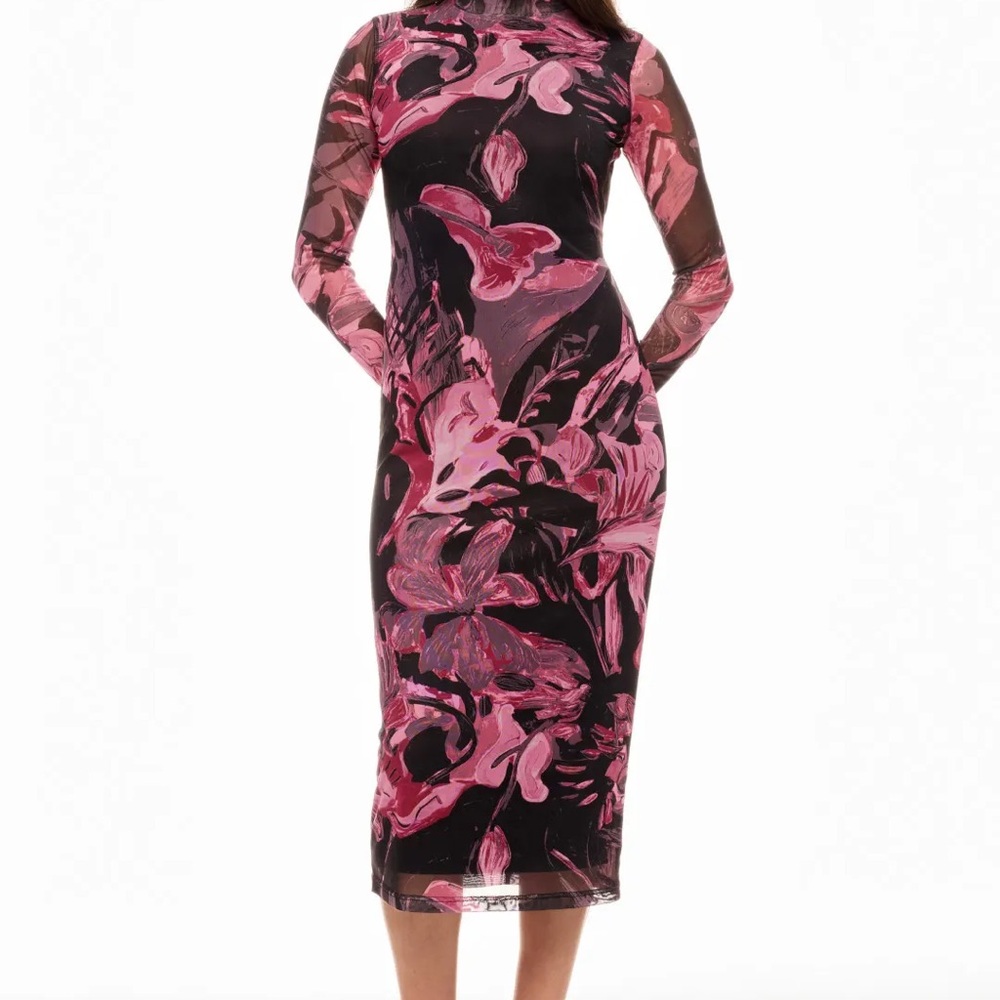 Praha Gurung Abstract Floral Mesh Midi Dress Size: M